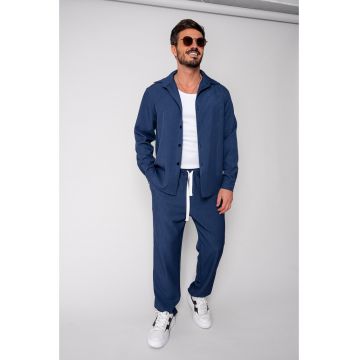 Set camasa si pantalon lung Premium Edition Dark Blue New 19323 - BLUE