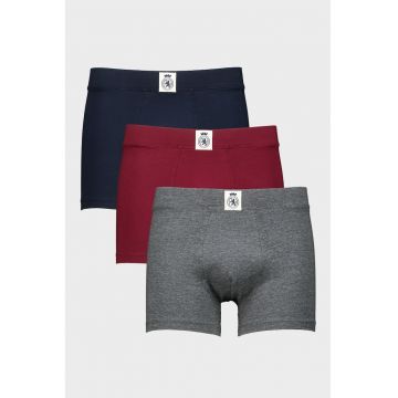 Set de boxeri din amestec de bumbac - 3 perechi - Visiniu/Albastru ultramarin/Gri inchis melange