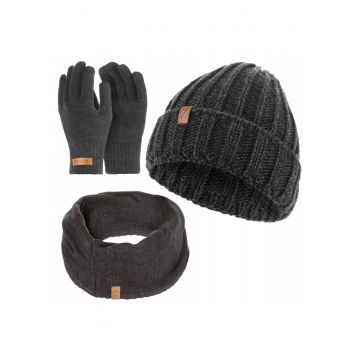 Set de iarna - 3 in 1 - Pentru barbati - Acril - Circumferinta 57-60 - Negru