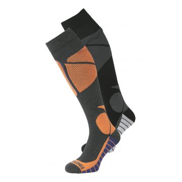 Set de sosete inalte pana la genunchi - pentru schi - 2 perechi - Portocaliu/Gri melange
