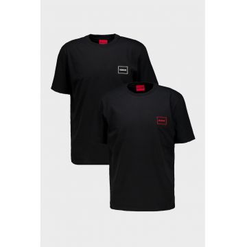 Set de tricouri de bumbac cu decolteu la baza gatului -2 piese - Alb/Negru stins