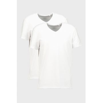 Set de tricouri din amestec de bumbac cu decolteu in V Amado - Alb