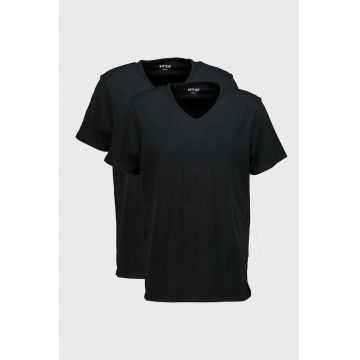 Set de tricouri din amestec de bumbac cu decolteu in V Amado - Negru