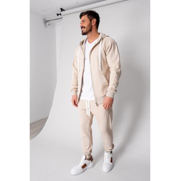 Set Rock hanorac cu fermoar si pantalon conic Light Beige 6161 - Bej deschis