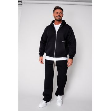 Set Winter CozyWide hanorac cu fermoar si pantalon drept Black 19408 - Negru