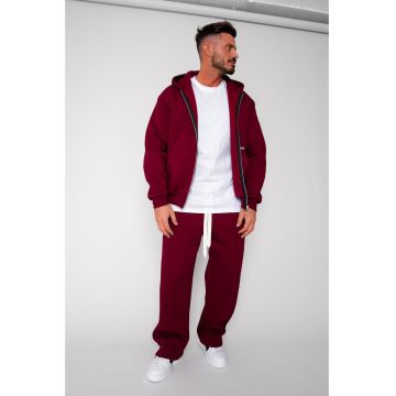 Set Winter CozyWide hanorac cu fermoar si pantalon drept Burgundy 19400 - Visiniu