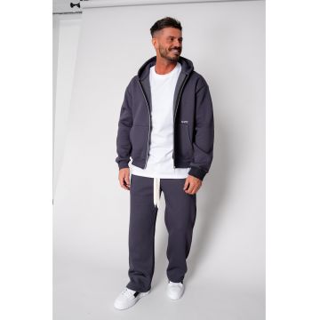 Set Winter hanorac cu fermoar si pantalon drept Grey Anthracite 19404