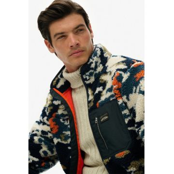 SUPERDRY - Bluza de trening din material teddy cu fermoar si guler mediu - Multicolor