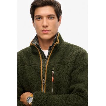SUPERDRY - Jacheta din material teddy cu buzunare cu fermoar - Verde padure