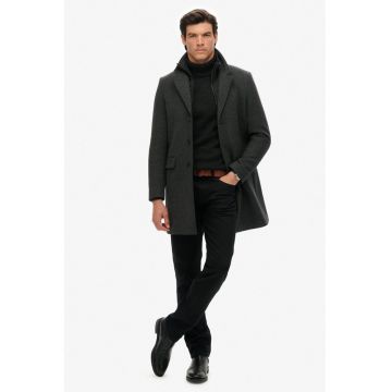 SUPERDRY - Palton slim fit din amestec de lana cu model 2in1 - Gri antracit