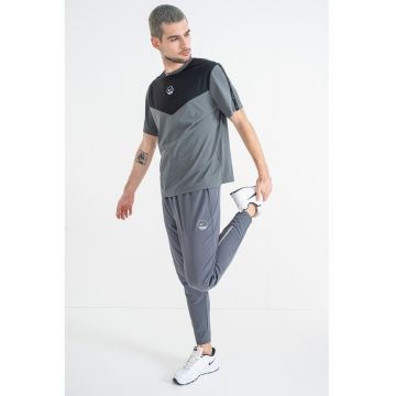 Tricou cu decolteu la baza gatului si detaliu logo - Negru/Gri cenusiu