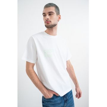 Tricou cu decolteu la baza gatului si logo - Alb/Verde lime