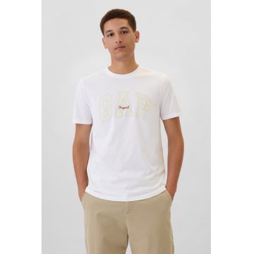 Tricou cu imprimeu logo - Galben pal/Alb optic