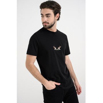 Tricou de bumbac cu broderie Dugolini - Alb/Negru/Maro