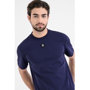 Tricou de bumbac cu decolteu la baza gatului Dalile - Albastru indigo