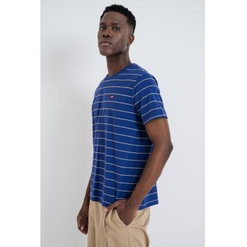 Tricou de bumbac cu dungi Original Housemark - Alb/Albastru inchis