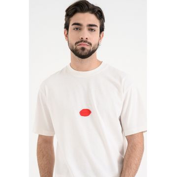 Tricou de bumbac cu logo stampila - Alb
