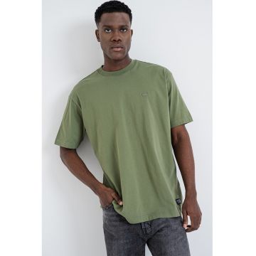 Tricou din bumbac cu decolteu la baza gatului - Kaki inchis