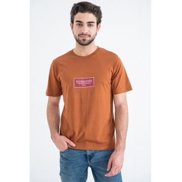 Tricou din bumbac cu detaliu logo pe piept - Maro/Violet pruna