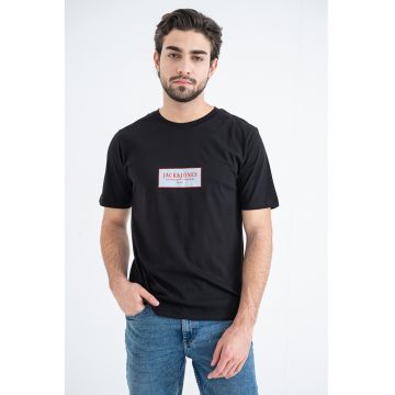 Tricou din bumbac cu detaliu logo pe piept - Negru/Coral