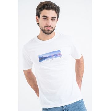 Tricou din bumbac cu imprimeu - Alb/Albastru lavanda