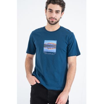 Tricou din bumbac cu imprimeu - Albastru inchis/Albastru indigo