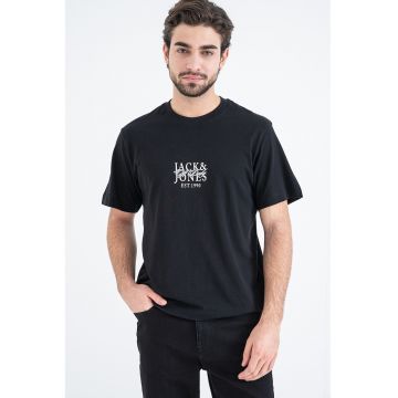 Tricou din bumbac cu imprimeu etnic - Negru/Maro/Albastru deschis