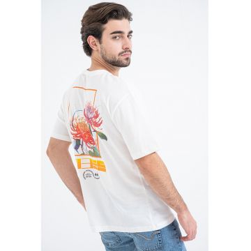 Tricou din bumbac cu imprimeu grafic pe partea din spate - Alb fildes/Portocaliu