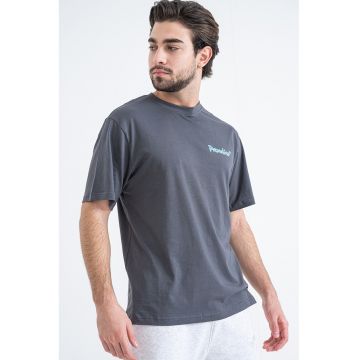 Tricou din bumbac cu imprimeu grafic pe partea din spate - Portocaliu/Albastru/Gri inchis