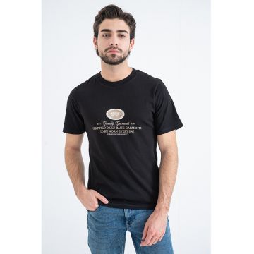Tricou din bumbac cu imprimeu - Negru/Maro deschis