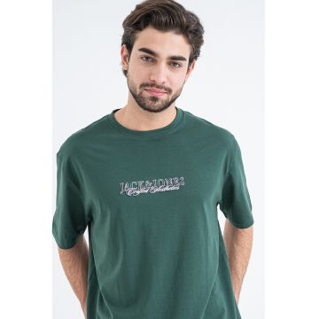 Tricou din bumbac organic cu imprimeu logo pe piept - Verde inchis/Gri antracit