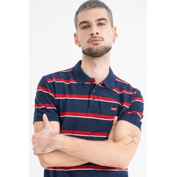 Tricou polo in dungi Housemark - Rosu/Bleumarin