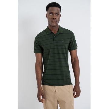 Tricou polo slim fit Housemark - Negru/Verde inchis