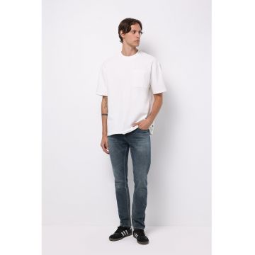 Blugi slim fit din bumbac cu talie medie - Albastru inchis