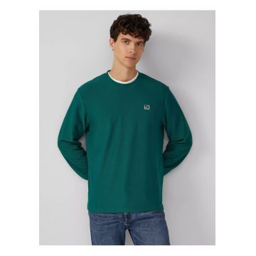 Bluza barbati cu textura striata - decolteu la baza gatului - Regular fit - Verde -