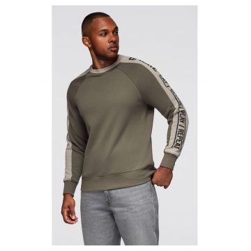 Bluza cu dungi contrastante si maneci raglan  OM-SSNZ-0200 - Verde inchis