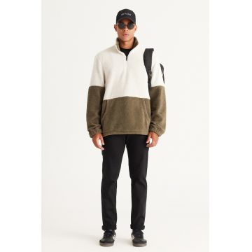 Bluza de trening cu fenta cu fermoar - Alb/Kaki inchis