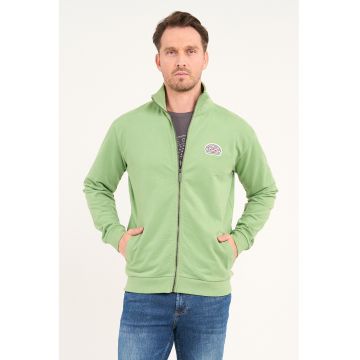 Bluza de trening cu fermoar si guler mediu - Verde lime