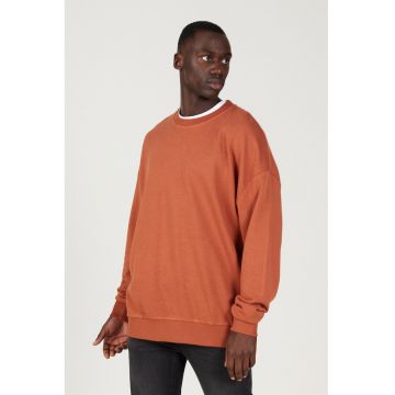 Bluza de trening cu maneci cazute si decolteu la baza gatului - Portocaliu stins