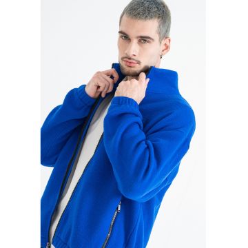 Bluza de trening din amesstec de lana cu fermoar - Albastru