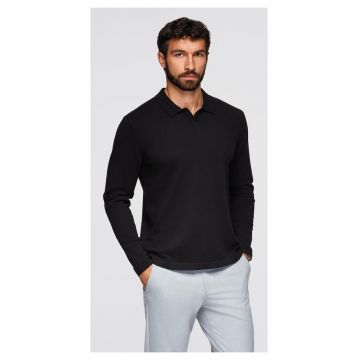 Bluza polo cu broderie pe piept  OM-POLS-0140 - Negru