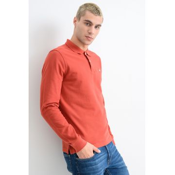 Bluza polo din material pique si bumbac - Rosu stins