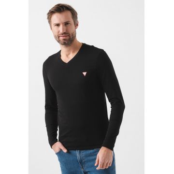 Bluza slim-fit cu decolteu in V - Negru
