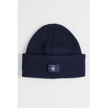 Caciula striata din amestec de bumbac si lana cu logo - Albastru ultramarin