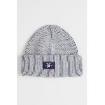 Caciula striata din amestec de bumbac si lana cu logo - Gri deschis melange