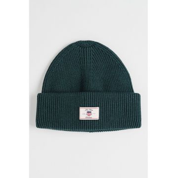 Caciula striata din amestec de bumbac si lana cu logo - Verde aquamarin