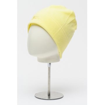 Caciula unisex din material fleece cu detaliu cu broderie logo Real Stuff - Galben pal