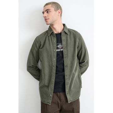 Camasa din bumbac cu capse - Kaki inchis