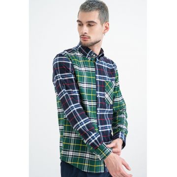 Camasa din bumbac cu model in carouri - Alb/Galben/Verde inchis