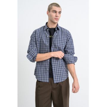 Camasa din bumbac cu model in carouri - Bleumarin